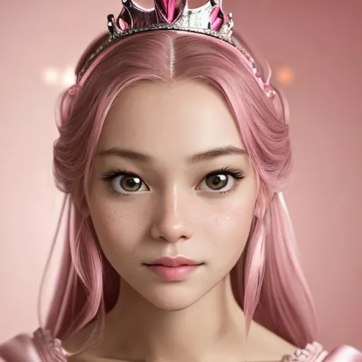 Prompt:  princess wearing pink, facial closeup