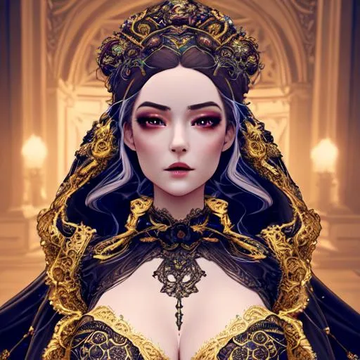 Prompt: Model Lady, beautiful face, wearing ornate Victorian gown, lace and satin, gilded, intricate, flowing, neon, led, fractals, hyper-detailed, 64K, UHD, HDR, unreal engine, vivid colors