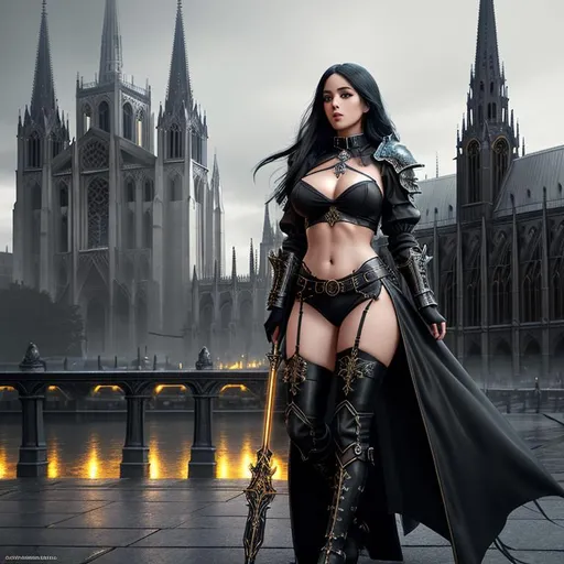 Prompt: splash art, hyper detailed perfect face, full body, In an ultra realistic, hyper detailed dark fantasy dystopian city, near a gigantic gothic cathedral, 

beautiful, adult fantasy Sorceress, full body, long legs, perfect body, visible midriff, staff wielder,

wearing ultra detailed class armor, heavy iron steampunk collar, on her knees praying, 

high-resolution cute face, perfect proportions, intricate hyper detailed hair, light makeup, sparkling, highly detailed intricate shining eyes,

Dark, ethereal, elegant, exquisite, graceful, delicate, intricate, hopeful, glamorous,

HDR, UHD, high res, 64k, cinematic lighting, special effects, hd octane render, professional photograph, studio lighting, trending on artstation, perfect studio lighting, perfect shading.