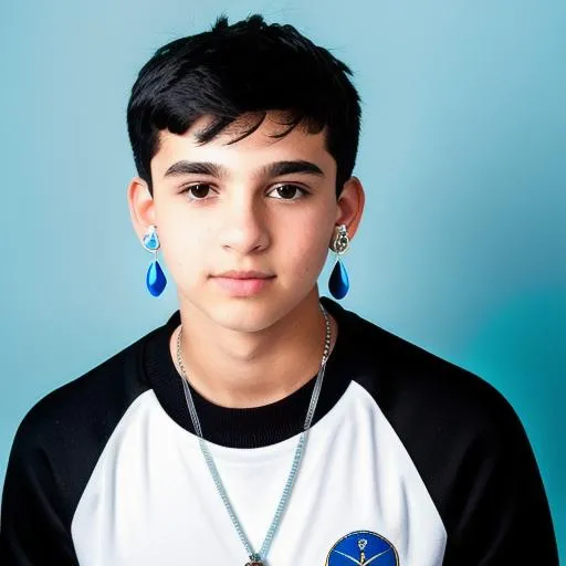Prompt: award winning photo portrait of an 18 year old boy, wings attached to his back, black straight hair, button nose, round and glowing blue eyes, wearing three earings pierced at his left ear, wearing a solitaire necklace that have a blue glowing pendant, wearing a loose black fleece jacket, wearing a greenish cargo pants and white crew socks and blue sneakers, holding a blue flaming claymore sword, (backlighting:1.4), digital painting, concept art, smooth, sharp focus, rule of thirds, dark fantasy,intricate details, medium shot, (shallow depth of field:1.1), by sandra chevrier, art by RFKTR_rootrex
