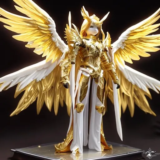 Prompt: A fantasy angelic knight with a shining gold armor made of light with golden wings like a Garuda