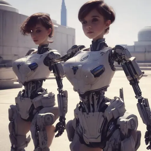 Prompt: Beautiful transgender Robot ballerinas with heavy weaponry. 