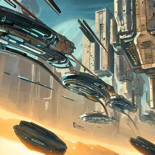 Prompt:  mechanized dystopian planet where interplanetary commerce is possible through space trains 