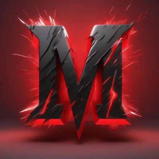 Prompt: Create the letter M in 3D with red and black with lightning bolts in the background