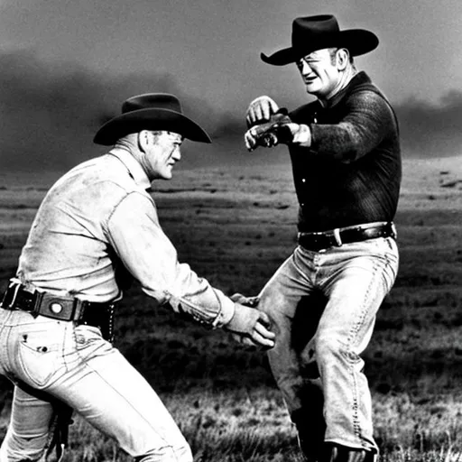 Prompt: john wayne getting his revenge on his bully