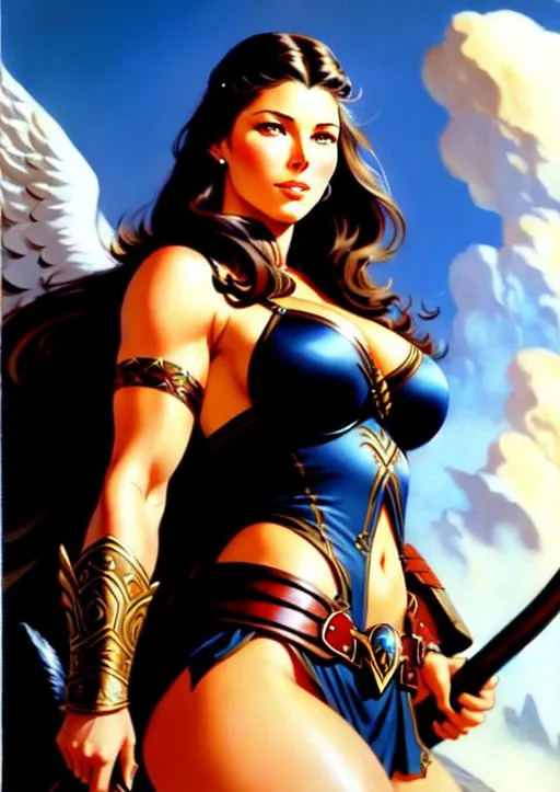 Prompt: ((jessica biel as a Norse valkyrie)), frank frazetta style art, high quality face and eyes, artstation, 8k, best quality