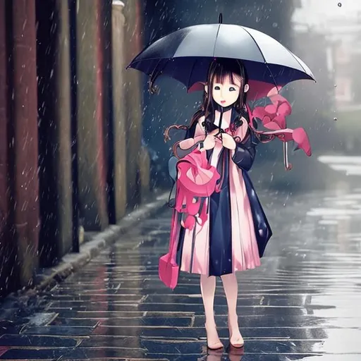 Prompt: Beautiful umbrella and girl