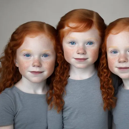 Prompt: Portrate of identical twin girls age 3 and triplet boys age 7 Red hair 