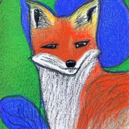 fox drawn by a 6 year old, pastels