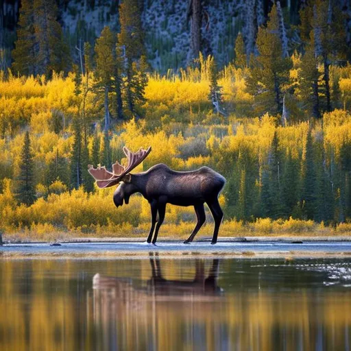 Prompt: A moose in Yellowstone Par