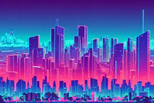Prompt: synthwave cityscape with an alpaca in the background