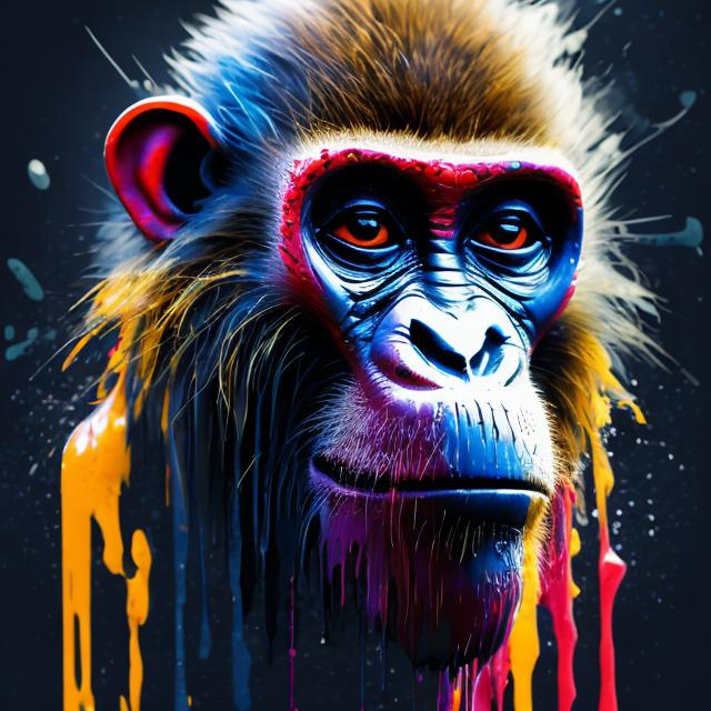 Wet oil ink poured on a monkey's Mask, spots of ink...