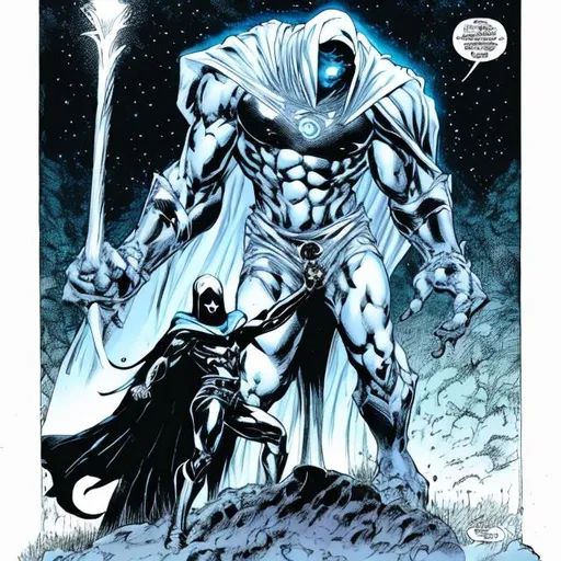 Prompt: moon knight faiting with a monster