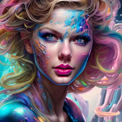 Prompt: "super ultra hyperdetailed portrait of taylor swift as a delirium of the endless, vivid colourful make up, the sandman, made by caravaggio stanley artgerm lau wlop rossdraws artstation cgsociety 8k concept art cgsociety octane render"