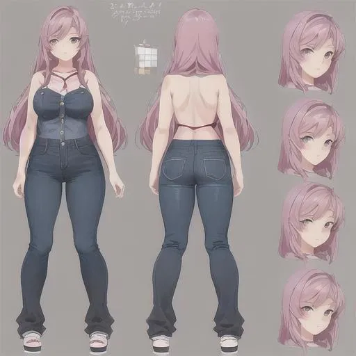 Anime girl full body character reference sheet