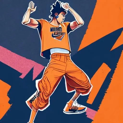 Prompt: Goku with Nike air Jordan shoes and Adidas shirt in orange pants
An airpods 