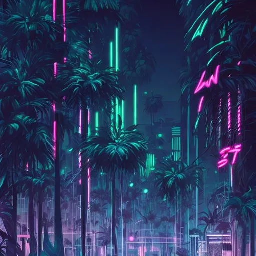 neon palm trees jungle cyberpunk