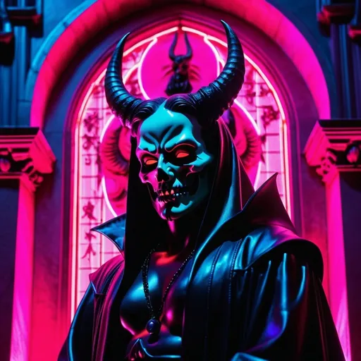 Prompt: demon, hell, demonic, gothic, vaporwave, retro, neon, aesthetic, liminal, high quality, high definition, beautiful, dramatic lighting