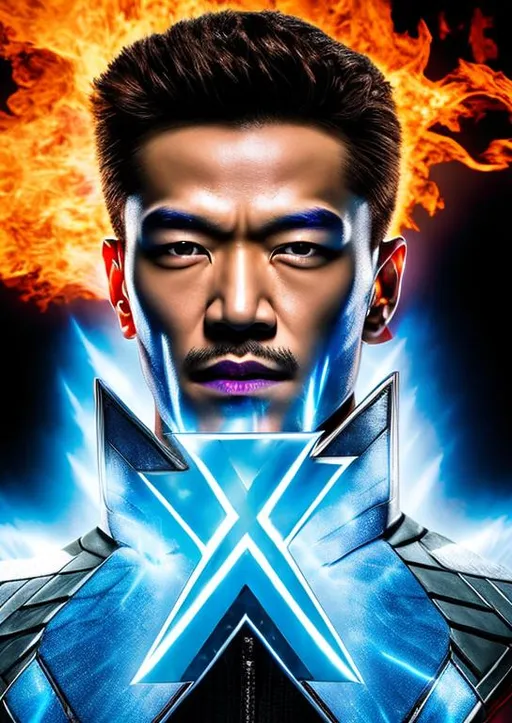 Prompt: High-resolution hyperrealistic photo of x-man iceman bobby drake merged with x-man sunfire shiro yoshida, fire and ice form, uhd, hdr, 64k