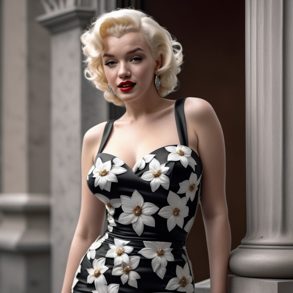 3D Marilyn Monroe with large breast and large waste in shiny