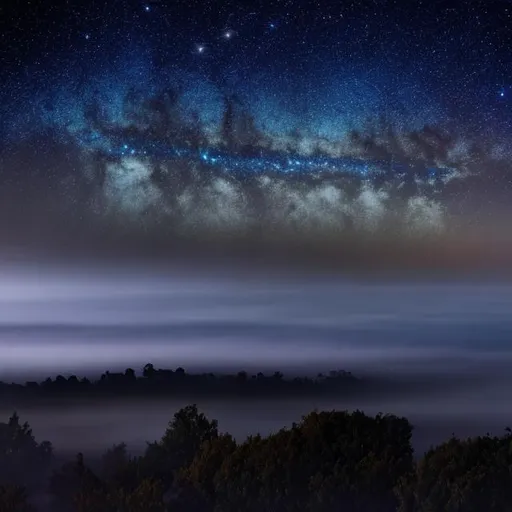 Prompt: dark blue starry night sky with light fog