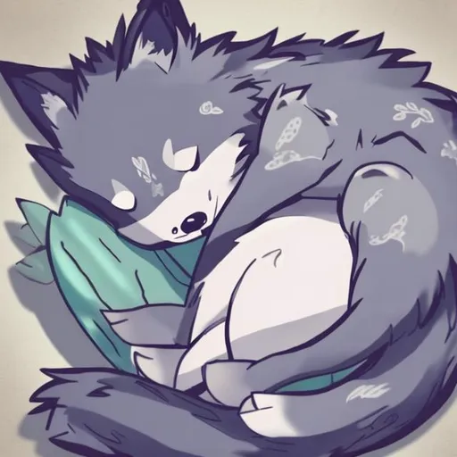 Prompt: a cute chibi wolf sleeping
