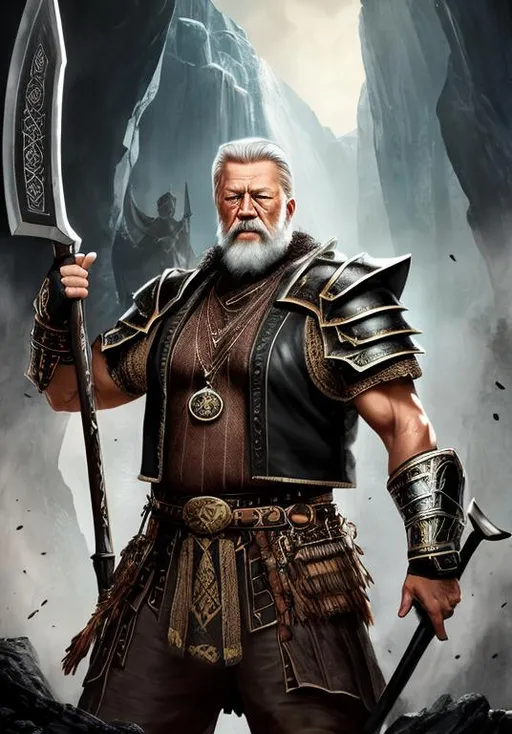 Prompt: UHD, , 8k, high quality, poster art, (( Aleksi Briclot art style)), Jimmy Carter, hyper realism, Very detailed, full body, muscular, view of a middle aged man, no shirt, beard, warlock, tribal tattoo, black hair, dark eyes, giant battle axe, brown skin. black leather armor, dynamic pose, mythical, ultra high resolution, light and shading in 8k, ultra defined. 