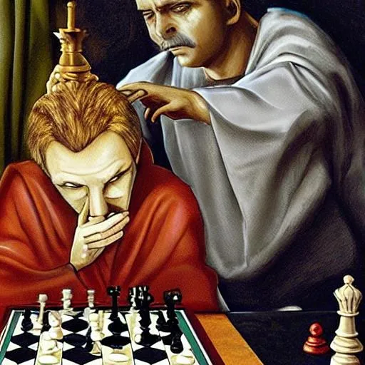 Prompt: satan and god playing chess