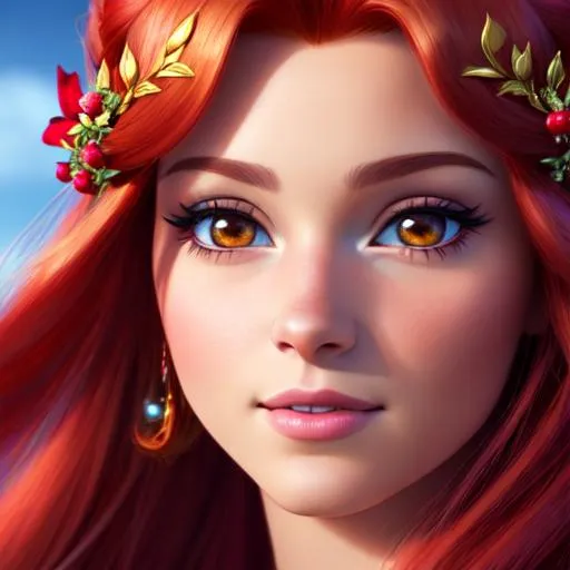 Prompt: a realistic feminine princess, Rapunzel, but with red hair, HD
