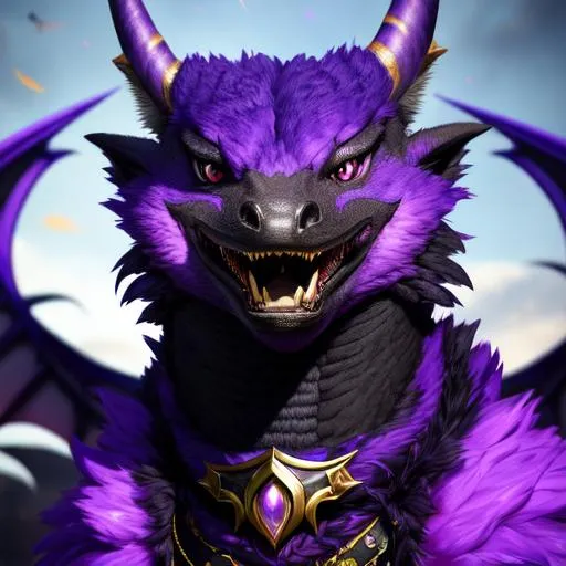 Prompt: Portrait of an anthro wyvern with striking purple fur and iridescent black markings and a cute face, liminal space streets, perfect composition, hyperrealistic, super detailed, 8k, high quality, trending art, trending on artstation, sharp focus, studio photo, intricate details, highly detailed, by greg rutkowski