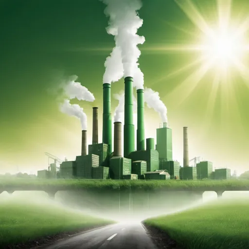 Prompt: create an image of pollution and in the background rays of light leading to a cleaner future because of GreenCrate.