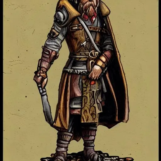 Prompt: A D&D character token of a wealthy human male merchant. Give him a distinguished look with a fierce beard, blonde hair, and respectable stance.