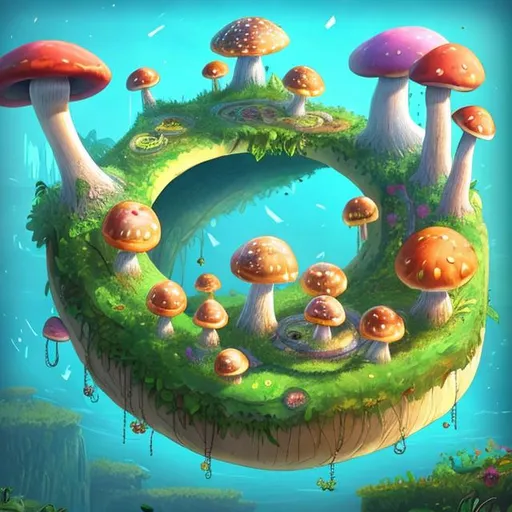 Prompt: make structures for a floating ring mushroom island

