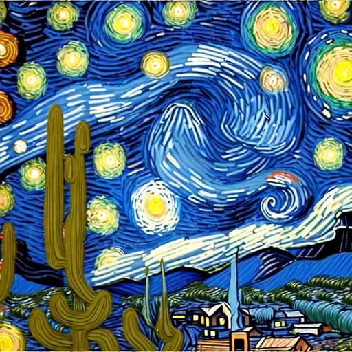 Prompt: Vince van Gough starry night but its in arizona.