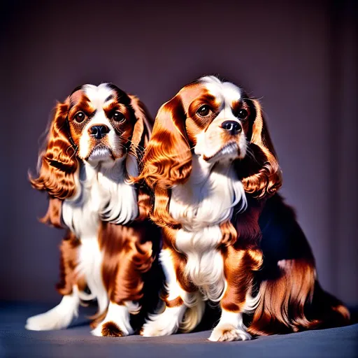 Prompt: highly detailed photograph of cavalier King Charles spaniel Black and Tan posing in an upright position, soft lighting