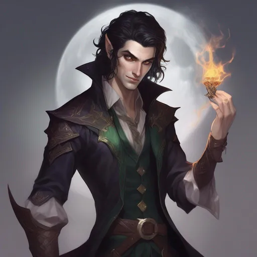 Prompt: male fey elf dnd arcane trickster hi res, vampire hunter d looking elf, picking lock with magic, dark hair, badass