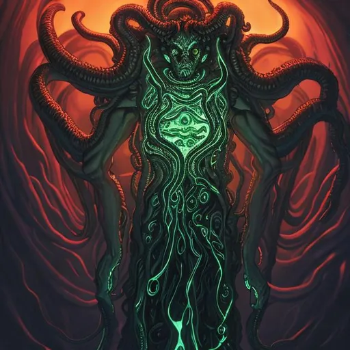 Prompt: lovecraftian glowing human-like demon king asmodeus