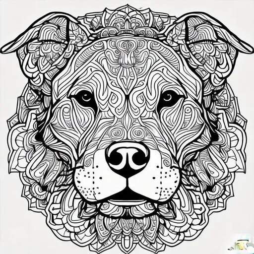 Prompt: Coloring Page for Adults, Mandala, Dog Pitbull, white background, clean line art, fine line art --HD--AR--2:3