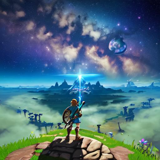 Link, Zelda, artwork, video game art, The Legend of Zelda, grass, sky,  stars, night