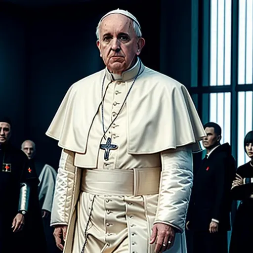 Pope Francis wearing Balenciaga in dystopian city, c... | OpenArt