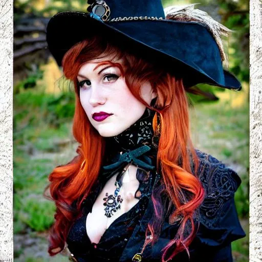 aubrey beardsely beautiful steampunk witch in cowboy... | OpenArt