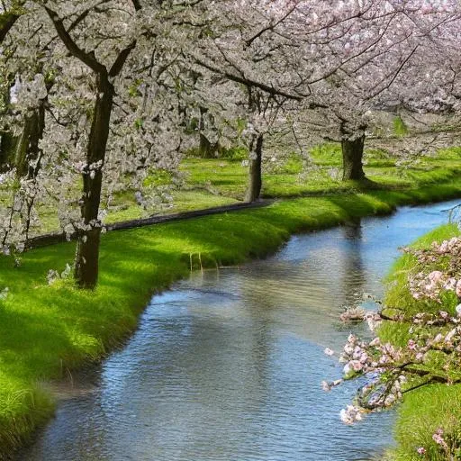 Prompt: A beautiful spring by the riverbank