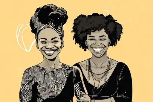 Prompt: Line art of black 
women smiling
