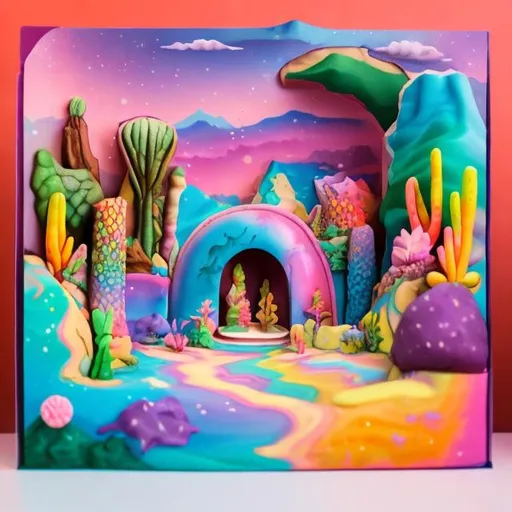 Prompt: Lisa frank style desert diorama