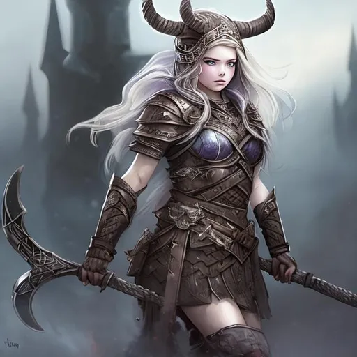 Prompt: Viking hyper detailed princess in war gear 


