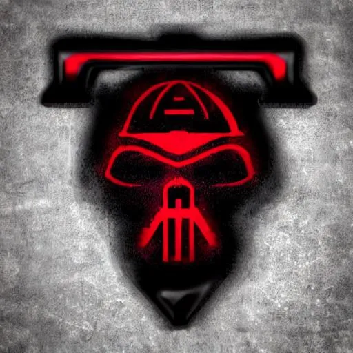 Prompt: sci fi military logo, gritty, black, red, skull, shield, star wars, gear