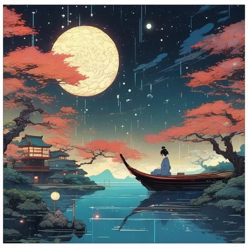 Prompt: Beauiful background level of a 2D Sega Genesis game, video game art, pixel art, concept art, starry sky, dreamy and romantic, ultra detailed, natural lighting, trending on artstation ,woodblock print by Hokusai ,by Victo Ngai