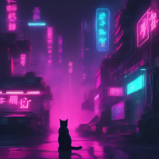 Prompt:  cyberpunk city with cat neon signs 