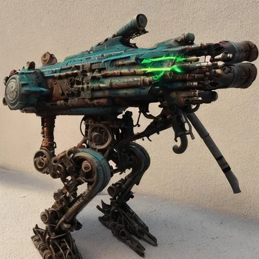 Prompt: starship wreck war ancient robots blaster laser old 