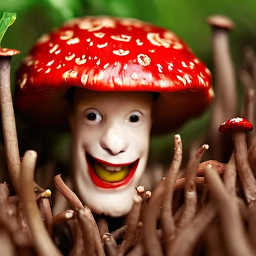 Prompt: smiling red mushroom